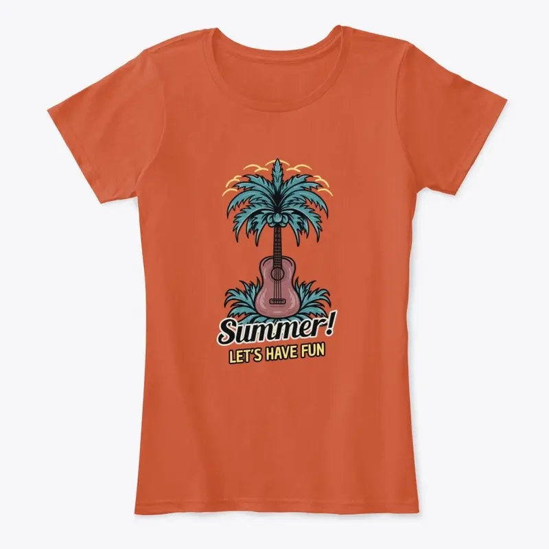 Summer Beach  Guitar Palm Tree  Design